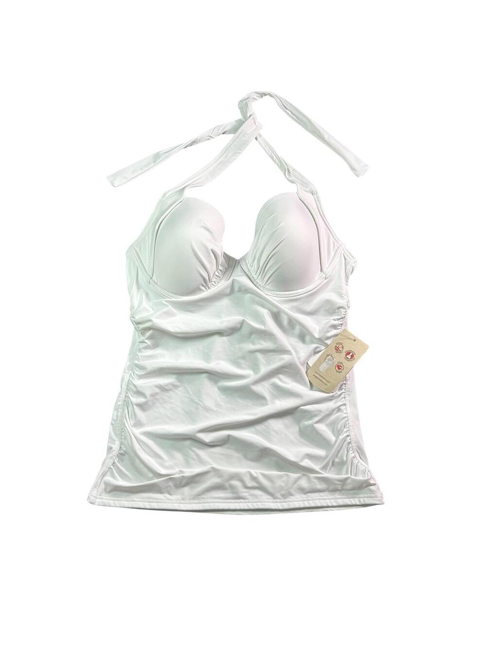 TOMMY BAHAMA white Underwired push up molded cup halter tankini swim top $110